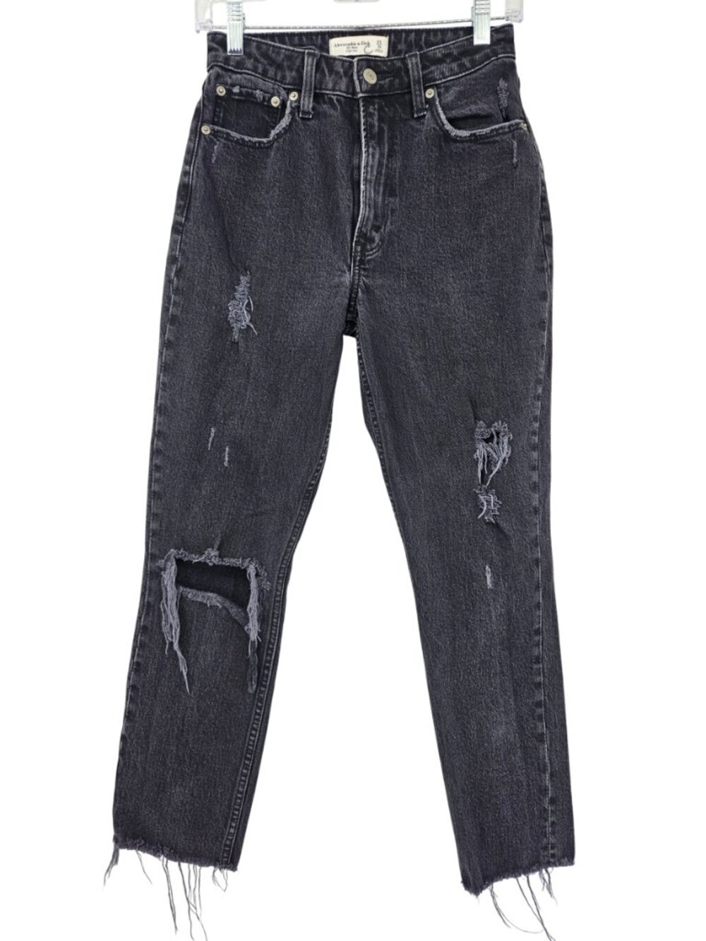 Abercrombie & Fitch A&F The Mom High Rise Distressed Jeans Black Women's Size 0